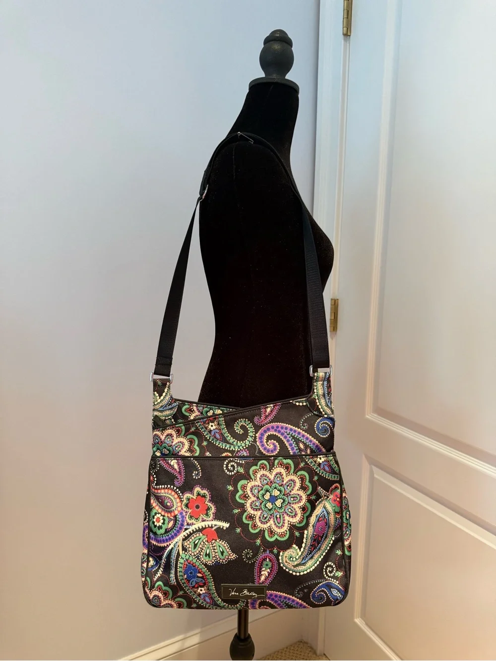 Vera Bradley Black Crossbody with Multicolor Paisley Floral Design